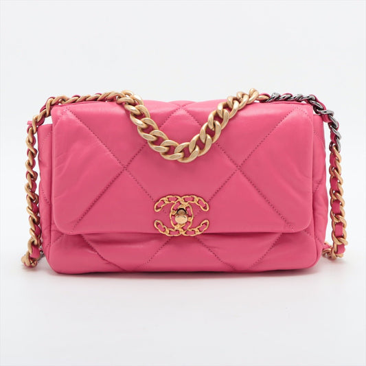 Second hand Chanel CHANEL 19 Medium Matelassè Lambskin Leather 2 - Ways Flap Handbag Pink - Tabita Bags