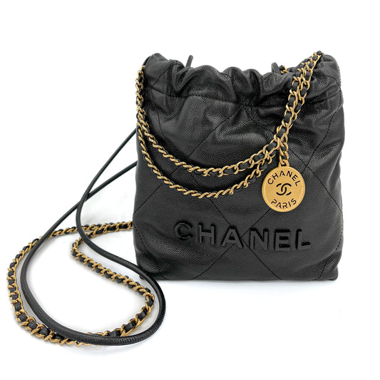 Second hand Chanel Chanel 22 Mini Leather Bucket Bag Black - Tabita Bags