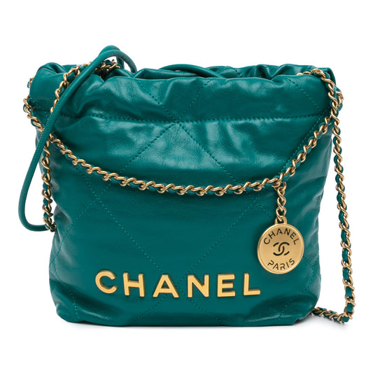 Second hand Chanel Chanel 22 Mini Leather Bucket Crossbody Green - Tabita Bags