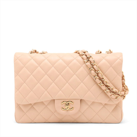 Second hand Chanel Classic Double Flap Jumbo Lambskin Leather Matelassè Handbag Beige - Tabita Bags