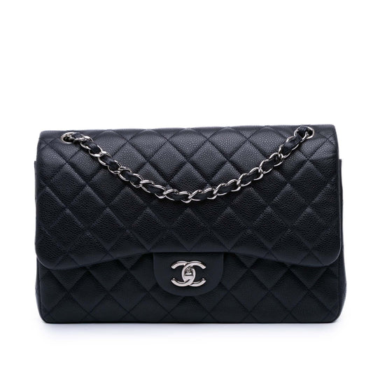 Second hand Chanel Classic Double Flap Jumbo Lambskin Leather Matelassè Handbag Blue - Tabita Bags