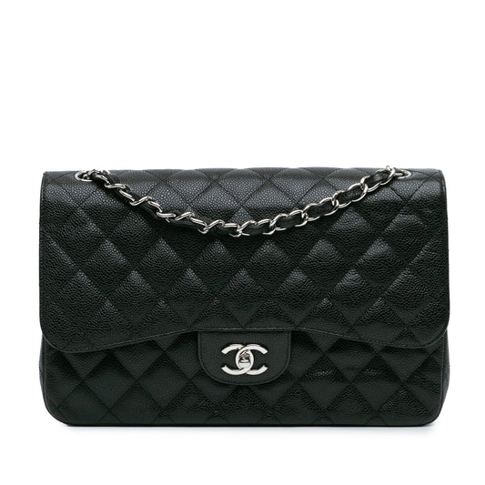 Second hand Chanel Classic Double Flap Jumbo Matelassè Caviar Leather 2 - Ways Flap Handbag Black - Tabita Bags