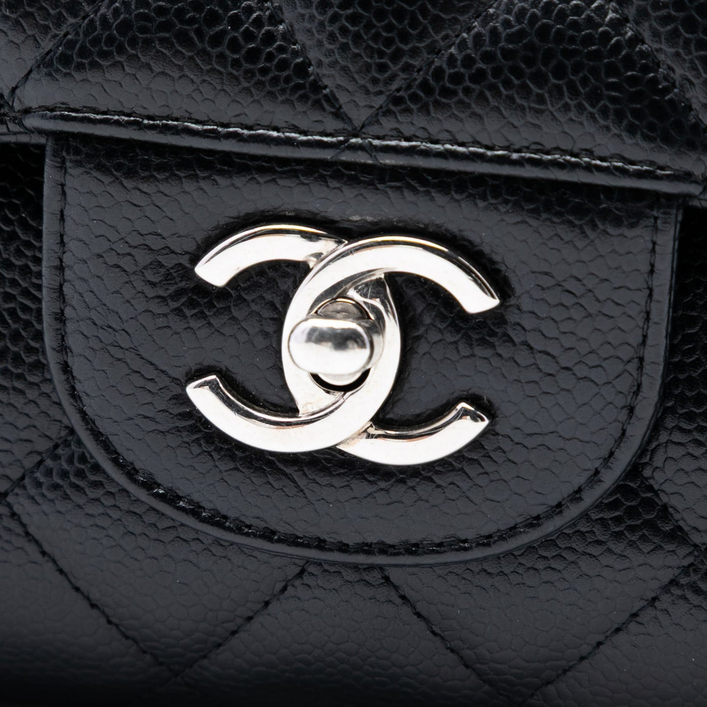Second hand Chanel Classic Double Flap Jumbo Matelassè Caviar Leather Flap Handbag Black - Tabita Bags