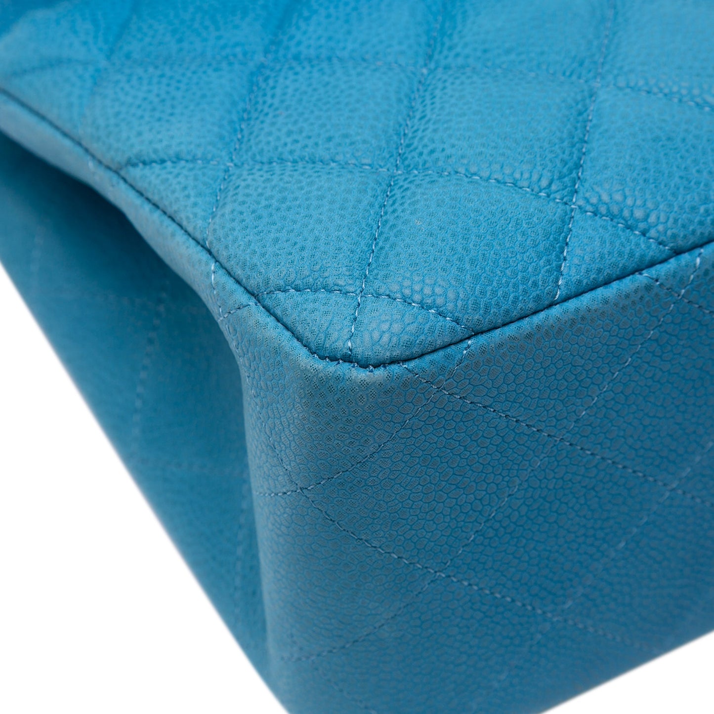 Second hand Chanel Classic Double Flap Jumbo Matelassè Caviar Leather Flap Handbag Blue - Tabita Bags