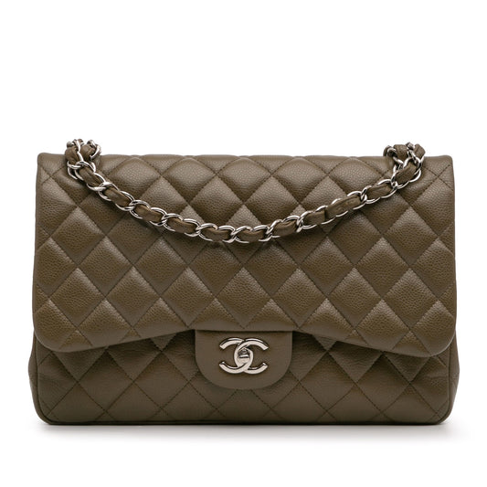 Second hand Chanel Classic Double Flap Jumbo Matelassè Caviar Leather Flap Handbag Brown - Tabita Bags