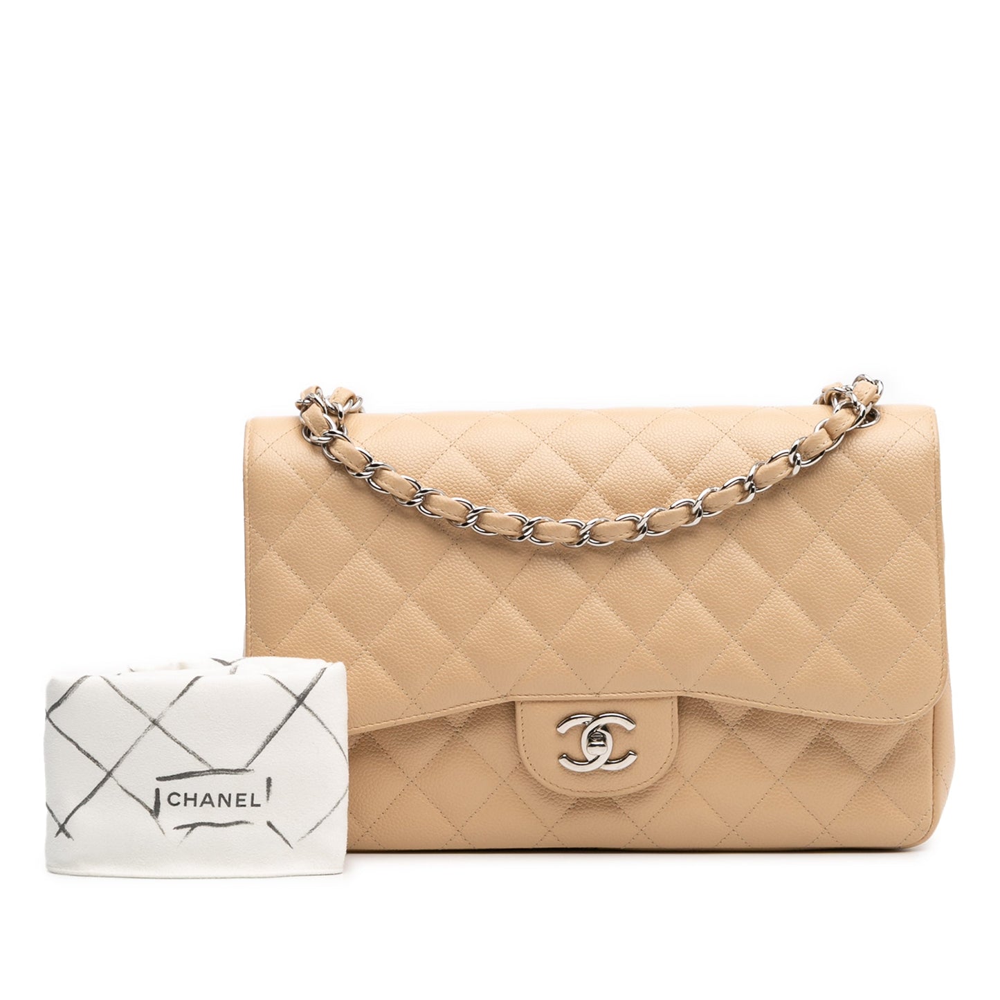 Second hand Chanel Classic Double Flap Jumbo Matelassè Caviar Leather Flap Handbag Brown - Tabita Bags