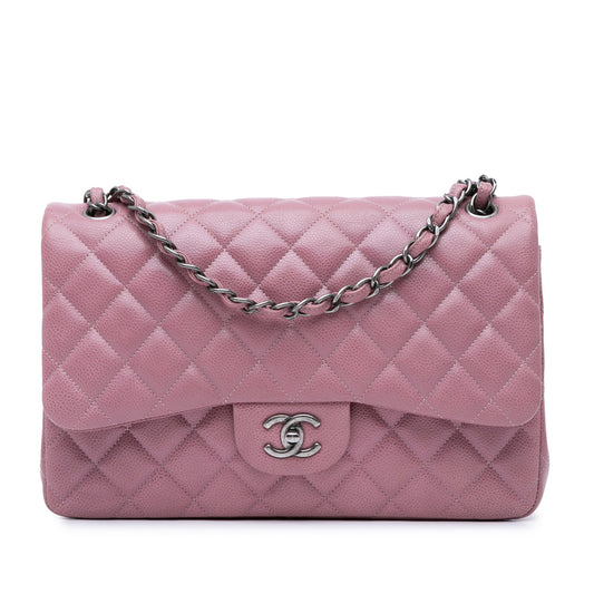 Second hand Chanel Classic Double Flap Jumbo Matelassè Caviar Leather Flap Handbag Pink - Tabita Bags