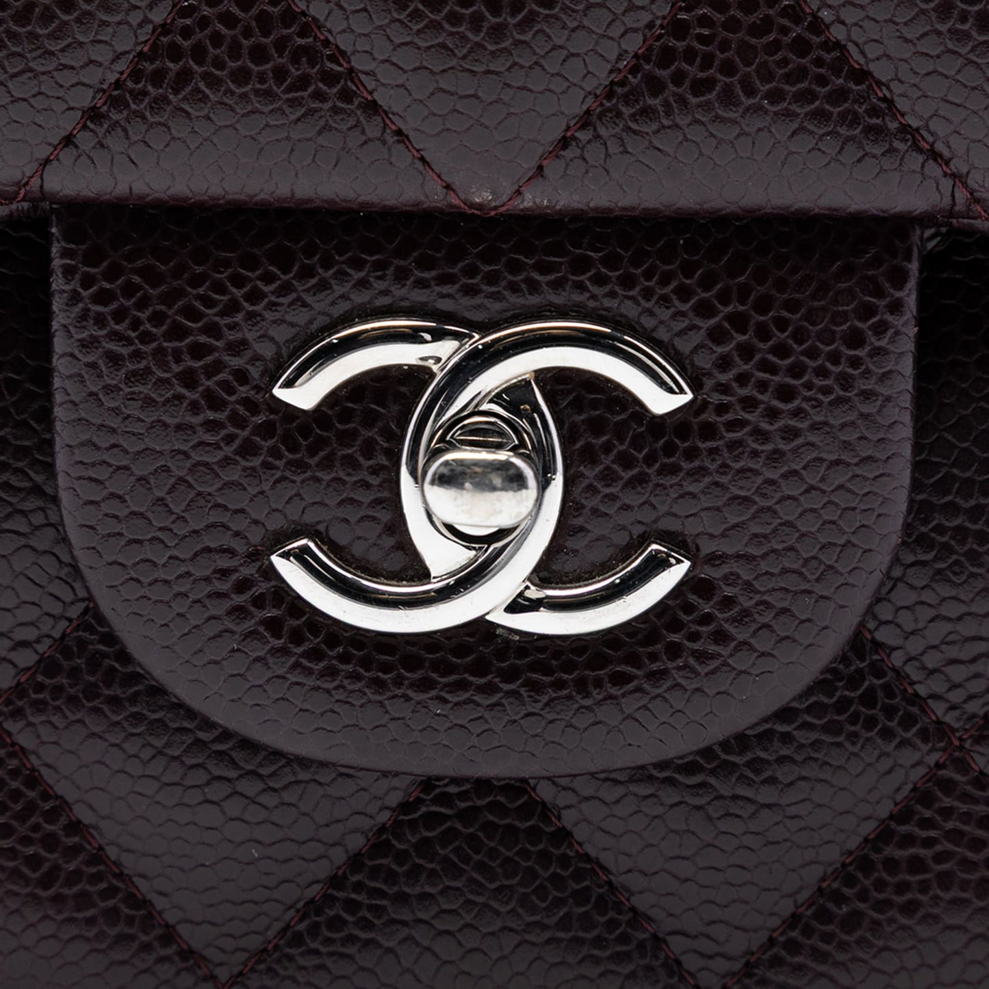 Second hand Chanel Classic Double Flap Jumbo Matelassè Caviar Leather Flap Handbag Purple - Tabita Bags