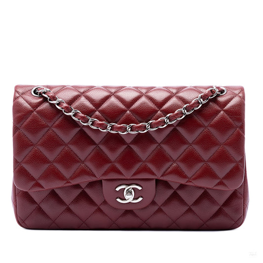 Second hand Chanel Classic Double Flap Jumbo Matelassè Caviar Leather Flap Handbag Red - Tabita Bags