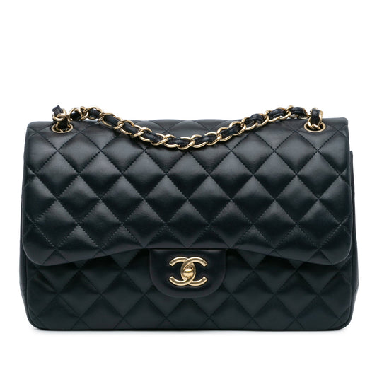 Second hand Chanel Classic Double Flap Jumbo Matelassè Lambskin Leather 2 - Ways Flap Bag Blue - Tabita Bags