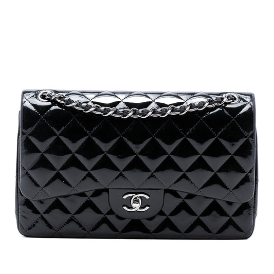 Second hand Chanel Classic Double Flap Jumbo Patent Leather Matelassè Handbag Black - Tabita Bags