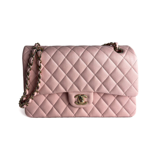 Second hand Chanel Classic Double Flap Medium Caviar Leather Matelassè Shoulder Bag 22P - Tabita Bags