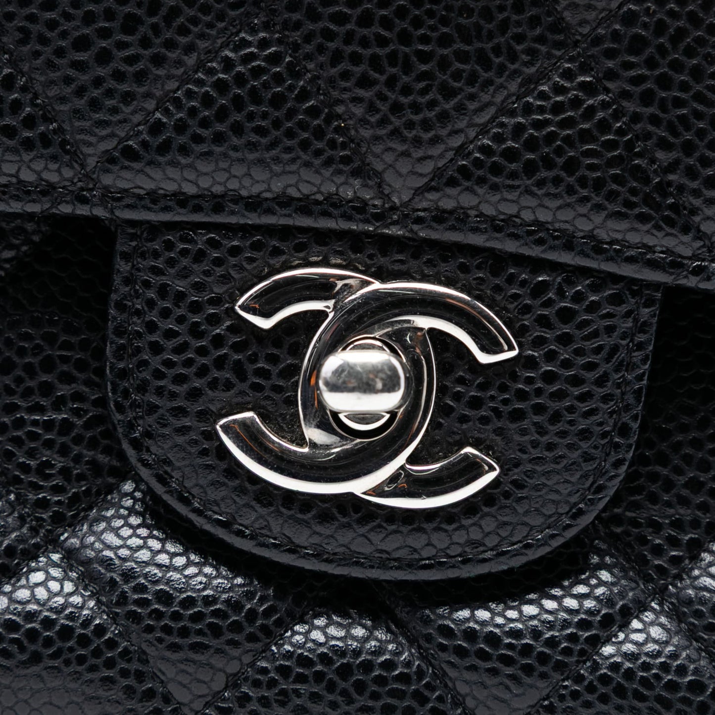 Second hand Chanel Classic Double Flap Medium Caviar Leather Matelassè Shoulder Bag Black - Tabita Bags