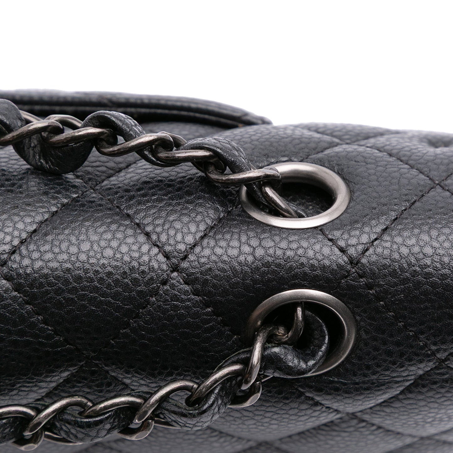 Second hand Chanel Classic Double Flap Medium Caviar Leather Matelassè Shoulder Bag Black - Tabita Bags