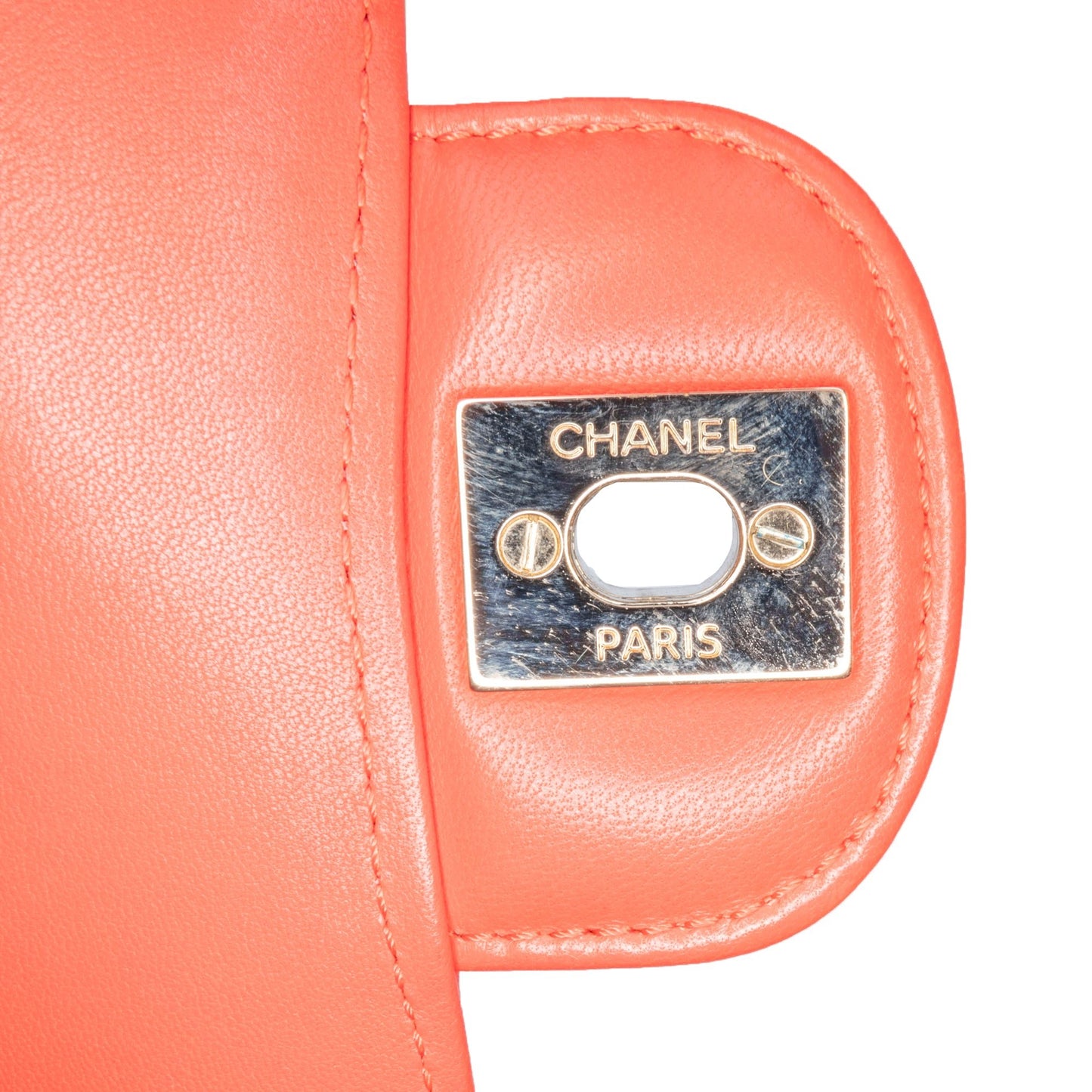 Second hand Chanel Classic Double Flap Medium Lambskin Leather Chevron Shoulder Bag Red - Tabita Bags