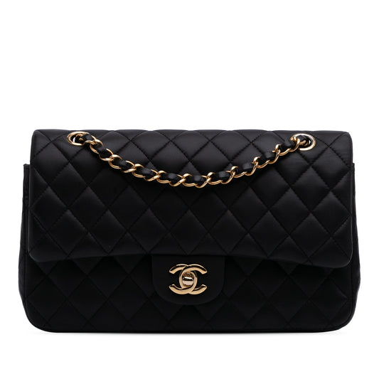 Second hand Chanel Classic Double Flap Medium Lambskin Leather Matelassè Shoulder Bag Black - Tabita Bags