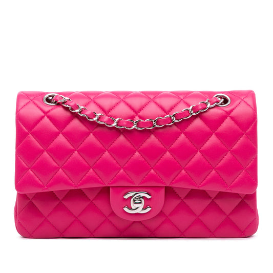 Second hand Chanel Classic Double Flap Medium Lambskin Leather Matelassè Shoulder Bag Pink - Tabita Bags