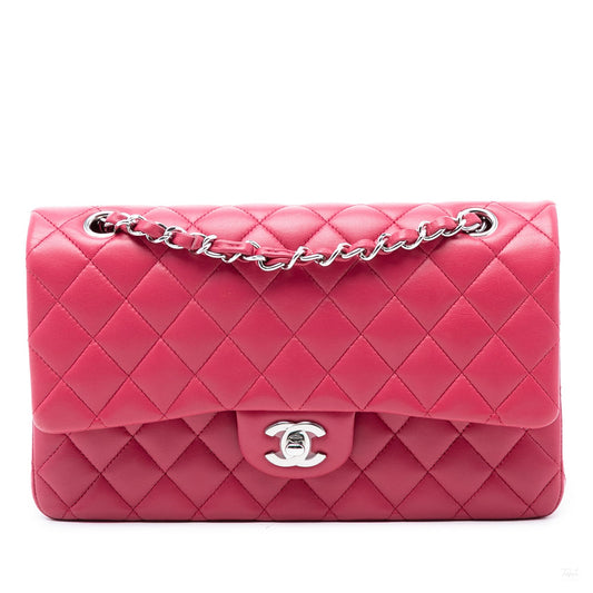 Second hand Chanel Classic Double Flap Medium Lambskin Leather Matelassè Shoulder Bag Pink - Tabita Bags