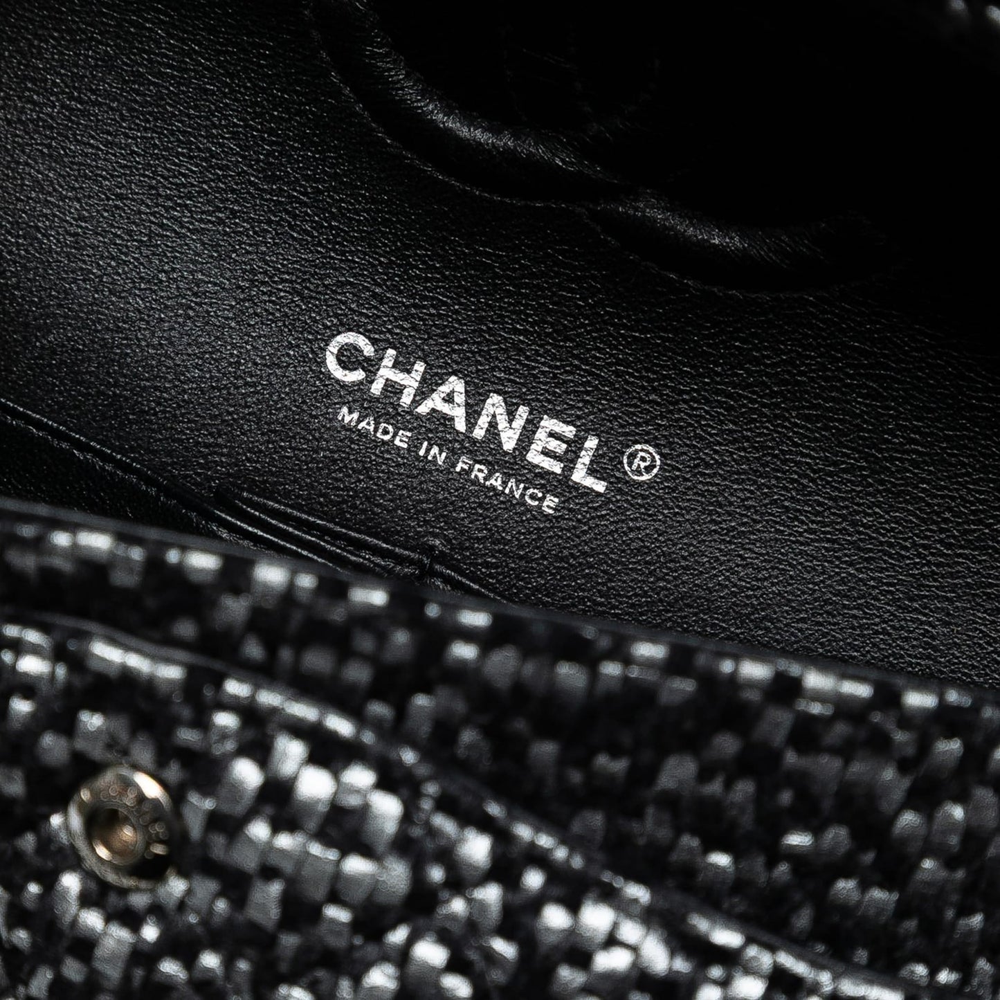 Second hand Chanel Classic Double Flap Medium Tweed Shoulder Bag Black - Tabita Bags