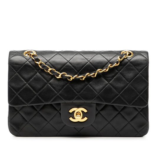 Second hand Chanel Classic Double Flap Small Lambskin Leather Matelassè Shoulder Bag Black - Tabita Bags