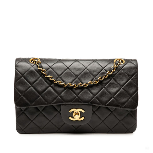 Second hand Chanel Classic Double Flap Small Lambskin Leather Matelassè Shoulder Bag Black - Tabita Bags