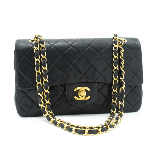 Second hand Chanel Classic Double Flap Small Lambskin Leather Matelassè Shoulder Bag Black - Tabita Bags