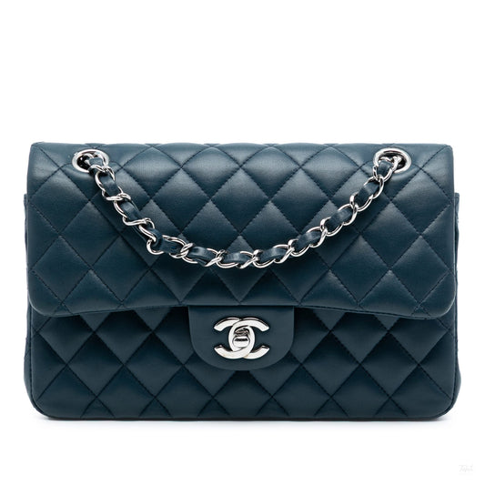 Second hand Chanel Classic Double Flap Small Lambskin Leather Matelassè Shoulder Bag Blue - Tabita Bags