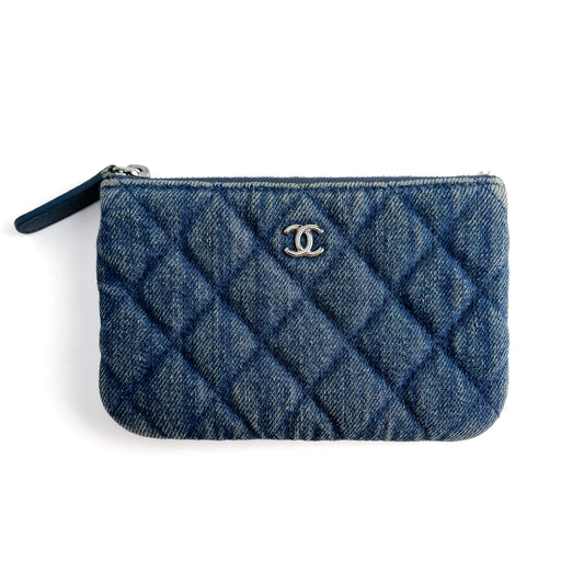 Second hand Chanel Classic Quilted Denim Pouch Blue - Tabita Bags