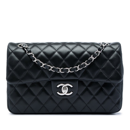Second hand Chanel Classic Single Flap Medium Lambskin Leather Matelassè Shoulder Bag Black - Tabita Bags