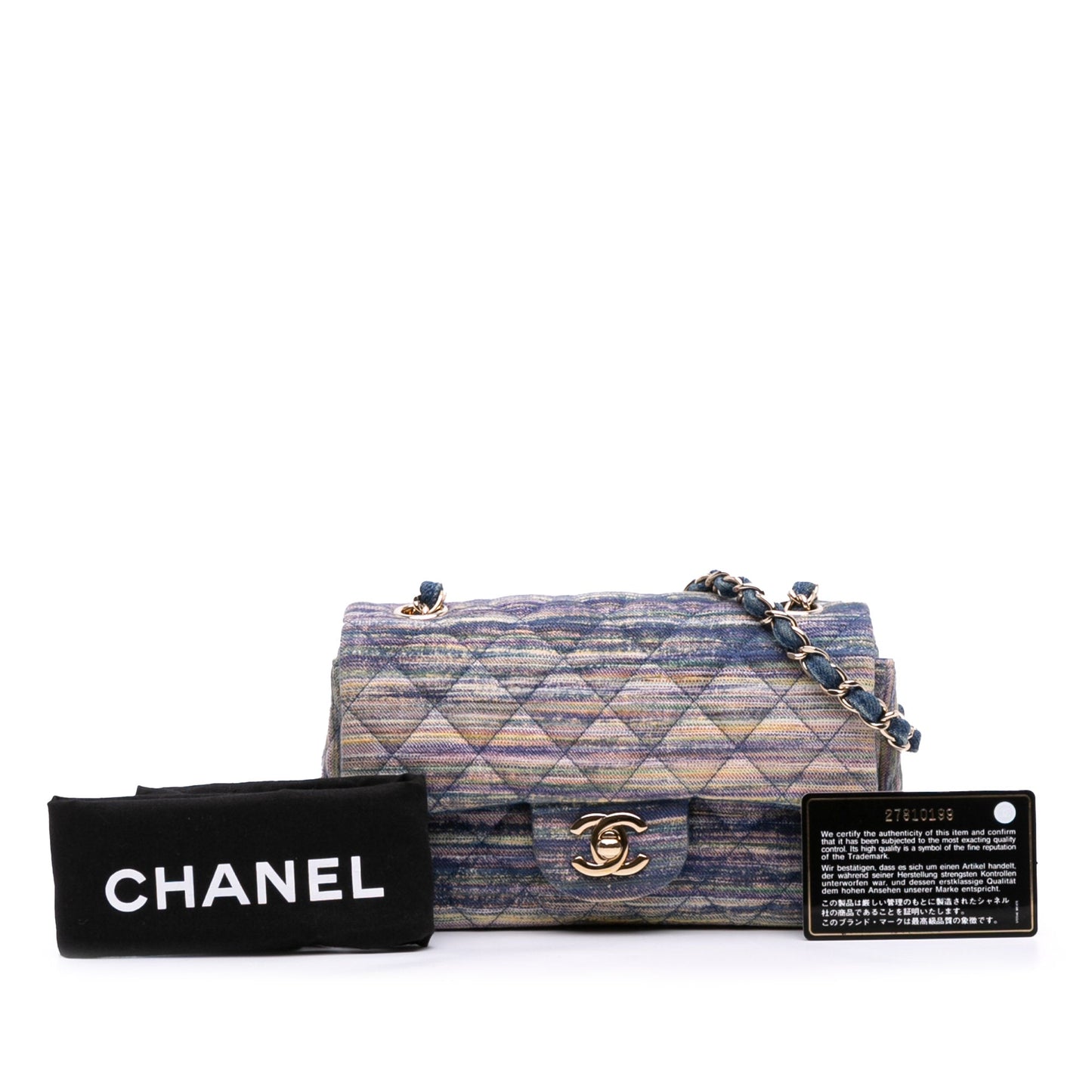 Second hand Chanel Classic Single Flap Mini Denim Matelassè Shoulder Bag Blue - Tabita Bags