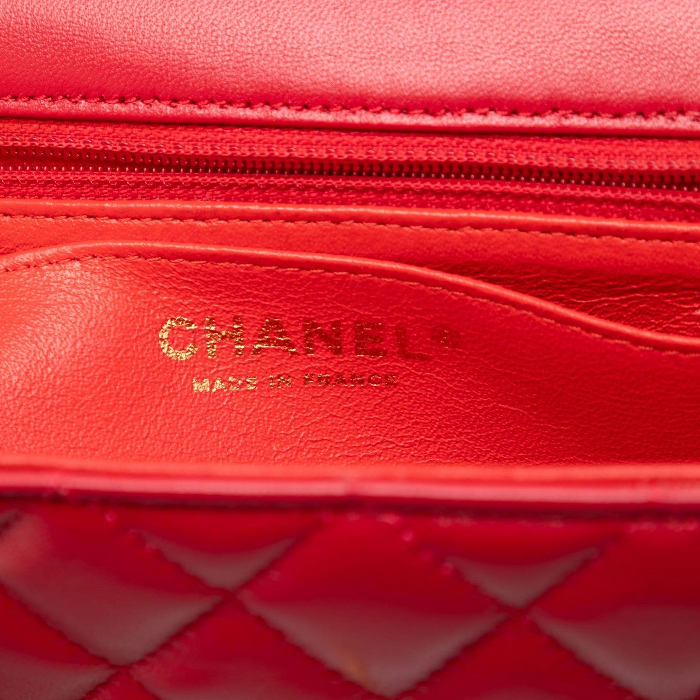 Second hand Chanel Classic Single Flap Mini Lambskin Leather Matelassè Shoulder Bag Red - Tabita Bags