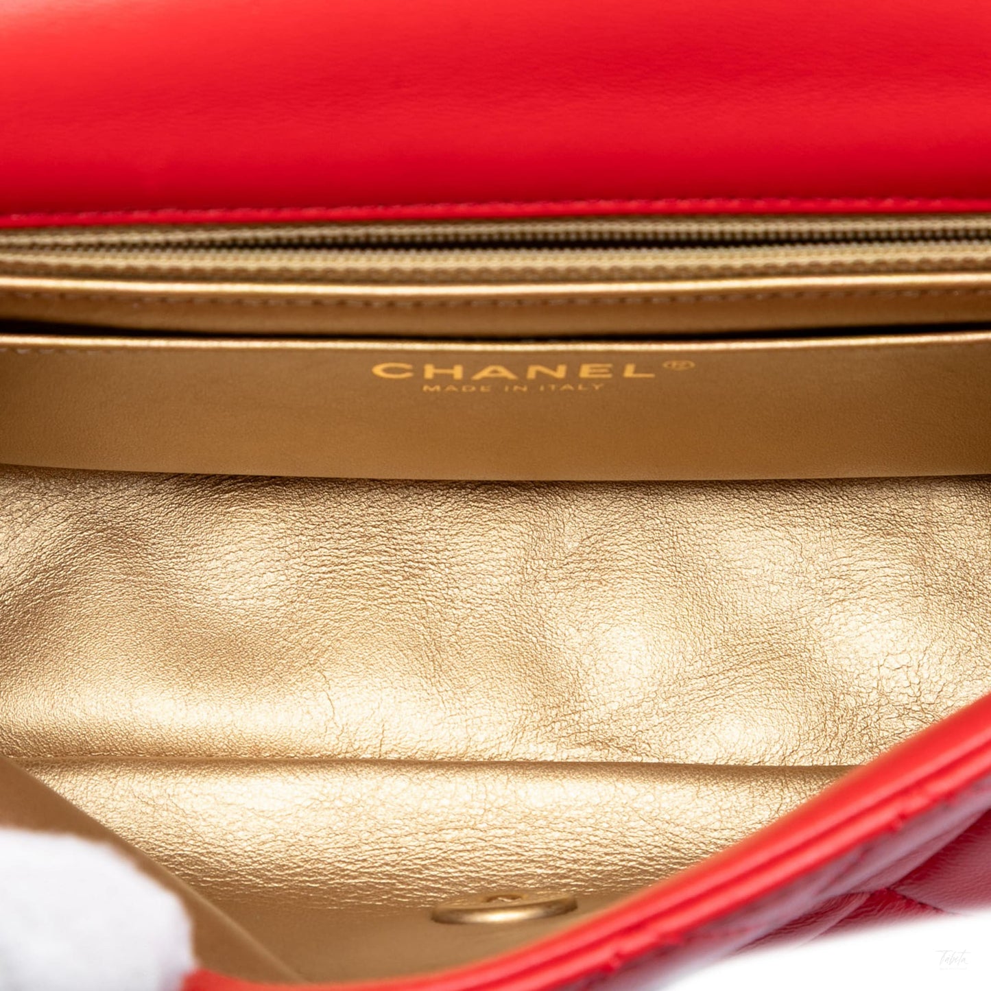 Second hand Chanel Classic Single Flap Mini Lambskin Leather Pearl Crush Matelassè Shoulder Bag Red - Tabita Bags