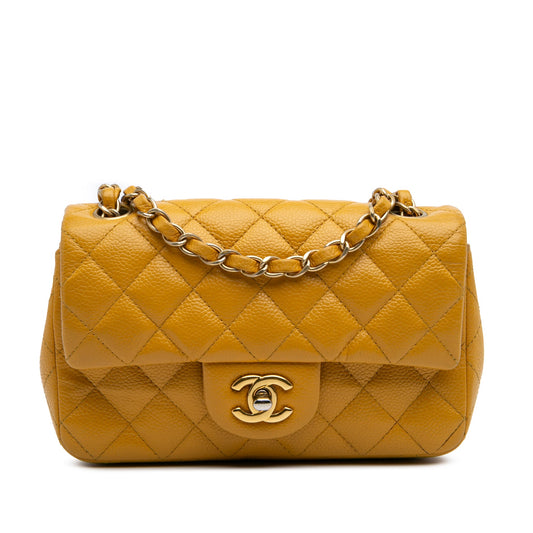 Second hand Chanel Classic Single Flap Mini Matelassè Caviar Leather Flap Shoulder Bag Yellow - Tabita Bags