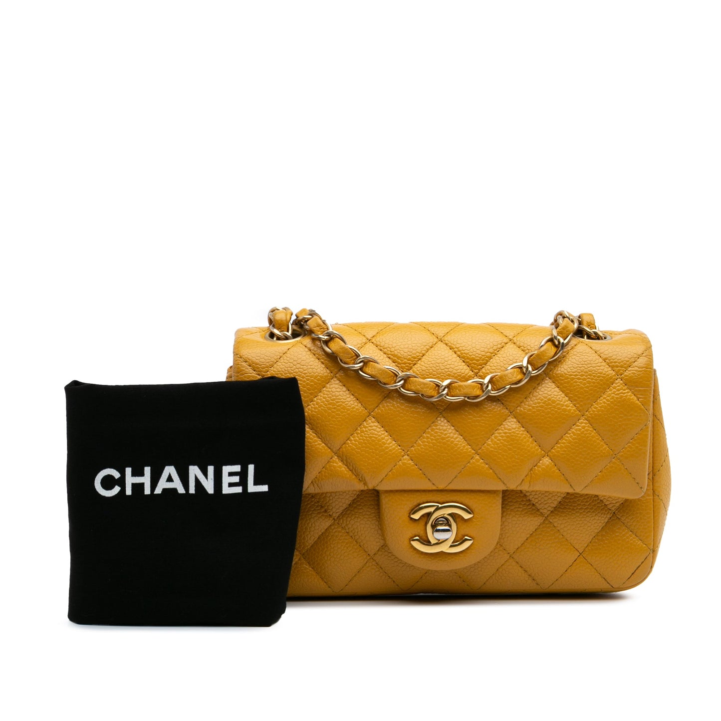 Second hand Chanel Classic Single Flap Mini Matelassè Caviar Leather Flap Shoulder Bag Yellow - Tabita Bags