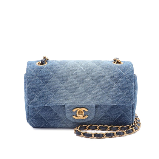 Second hand Chanel Classic Single Flap Mini Matelassè Denim 2 - Ways Flap Shoulder Bag Blue - Tabita Bags