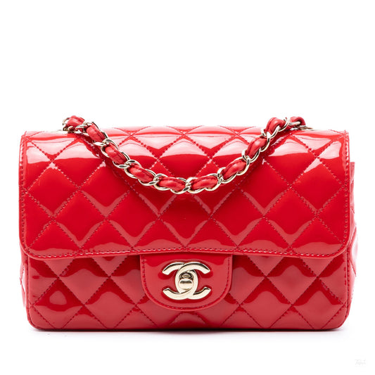 Second hand Chanel Classic Single Flap Mini Patent Leather Matelassè Shoulder Bag Red - Tabita Bags