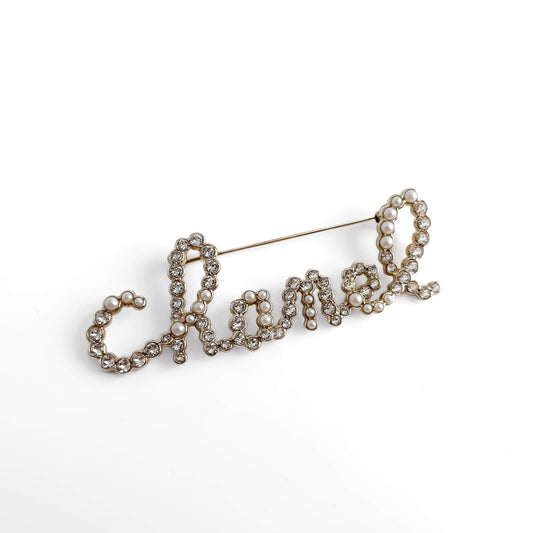 Second hand Chanel Crystal Pearls Metal & Faux Pearls Brooch Gold - Tabita Bags