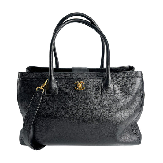 Second hand Chanel Executive Cerf Leather Tote Shoulder Bag Black - Tabita Bags