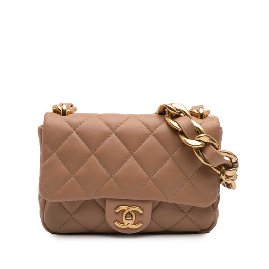 Second hand Chanel Funky Town Small Quilted Lambskin Leather Flap Shoulder Bag Brown - Tabita Bags