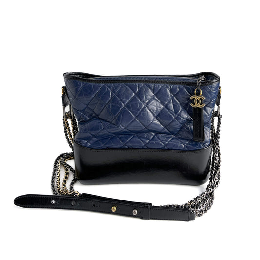 Second hand Chanel Gabrielle Chevron Lambskin Leather Shoulder Bag Navy & Black - Tabita Bags