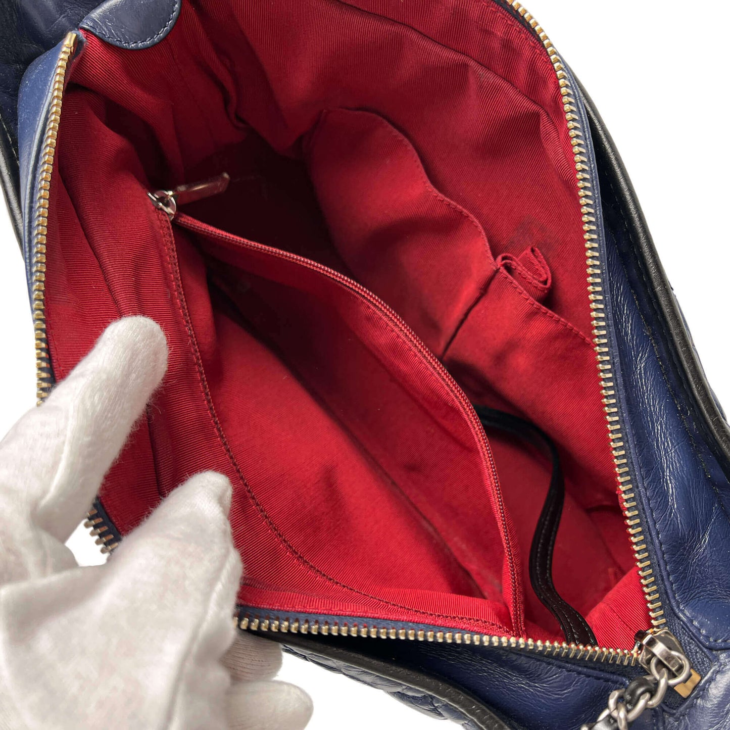 Second hand Chanel Gabrielle Chevron Lambskin Leather Shoulder Bag Navy & Black - Tabita Bags