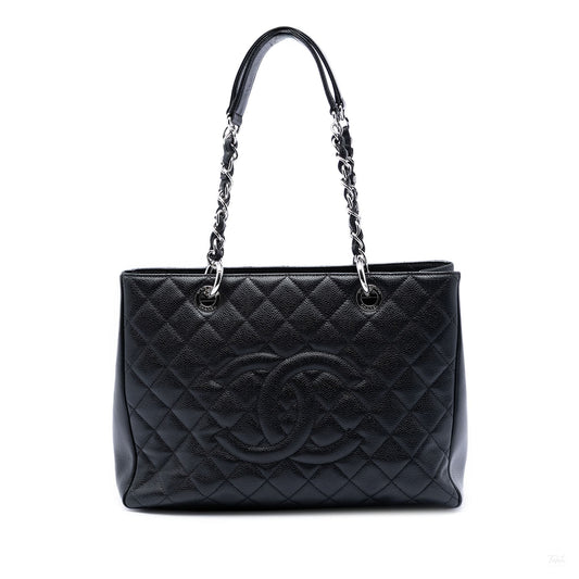Second hand Chanel GST Quilted Caviar Leather Shopper Bag Black - Tabita Bags