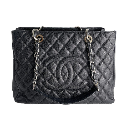 Second hand Chanel GST Quilted Caviar Leather Shopper Bag Black - Tabita Bags