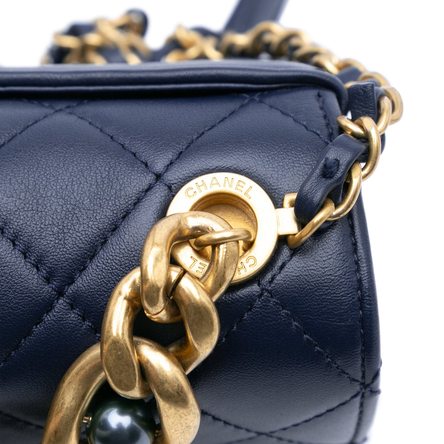 Second hand Chanel Pearl Jewel Quilted Calfskin Leather Flap Crossbody Blue - Tabita Bags