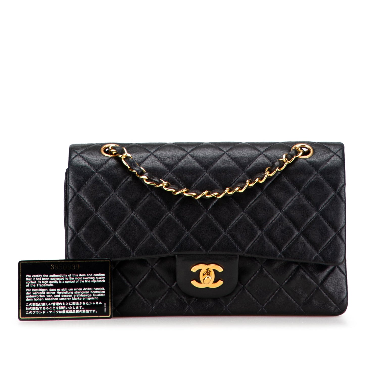 Second hand Chanel Vintage Classic Double Flap Medium Lambskin Leather Matelassè Shoulder Bag Black - Tabita Bags