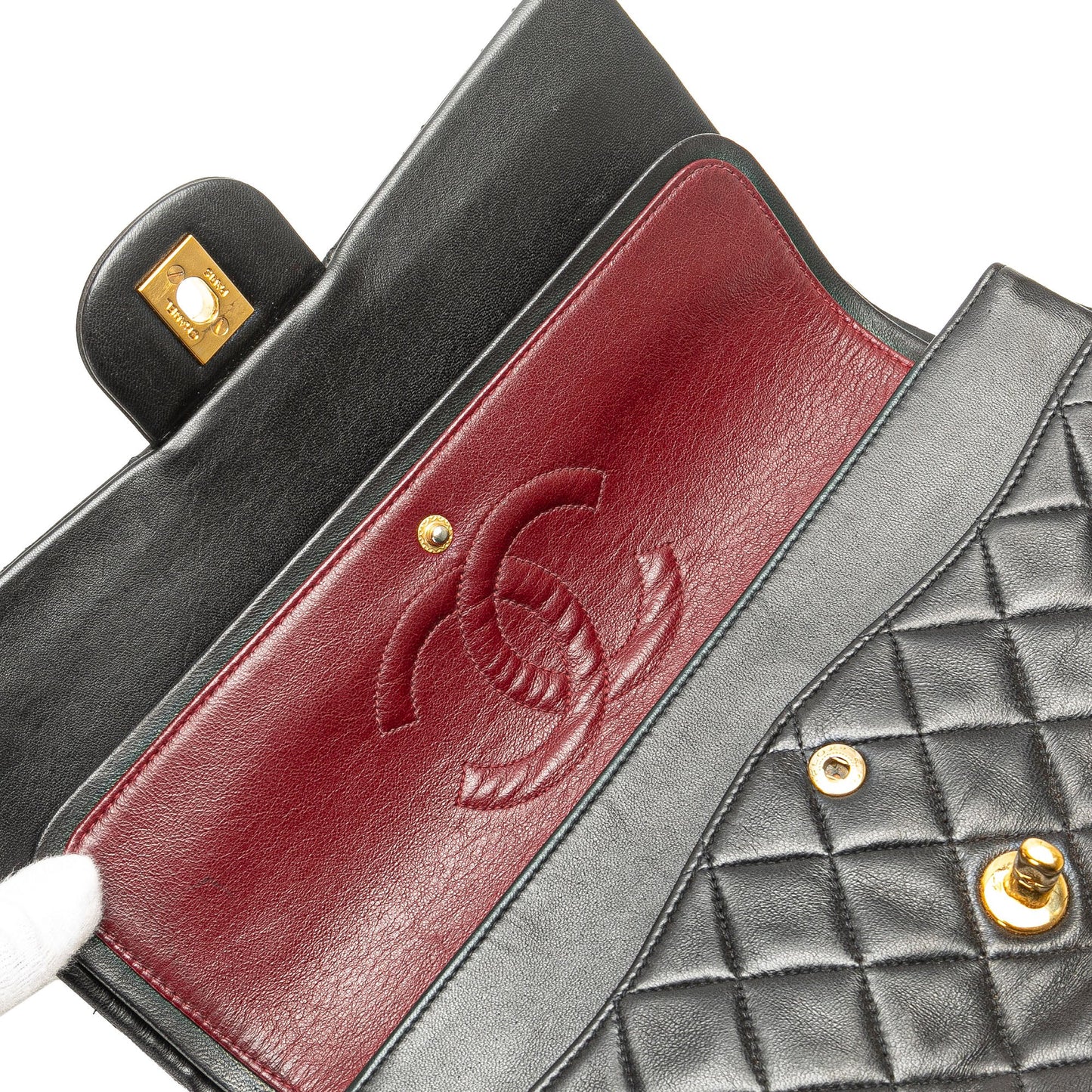 Second hand Chanel Vintage Classic Double Flap Medium Lambskin Leather Matelassè Shoulder Bag Black - Tabita Bags