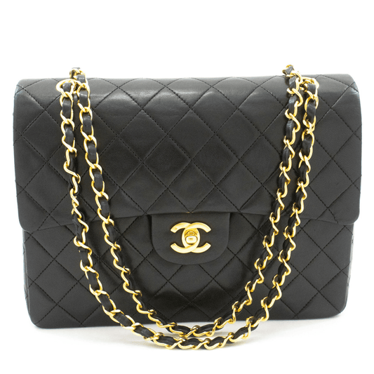 Second hand Chanel Vintage Classic Double Flap Square Lambskin Leather Matelassè Shoulder Bag Black - Tabita Bags