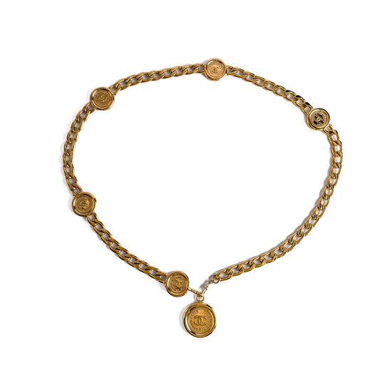 Second hand Chanel Vintage Medallion Metal Reversible Chain Belt 75 Gold - Tabita Bags