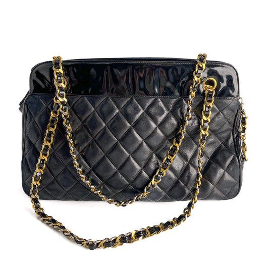 Second hand Chanel Vintage Shoulder Quilted Lambskin Trunk Handbag Black - Tabita Bags