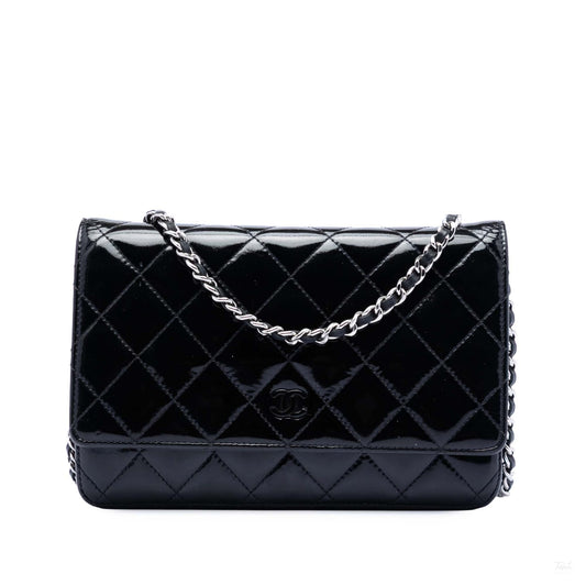Second hand Chanel WOC Patent Leather Quilted Flap Crossbody Black - Tabita Bags